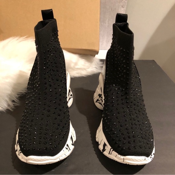 NEW Platform Ankle Stud Sock Black & White Booties-36 - Picture 6 of 14